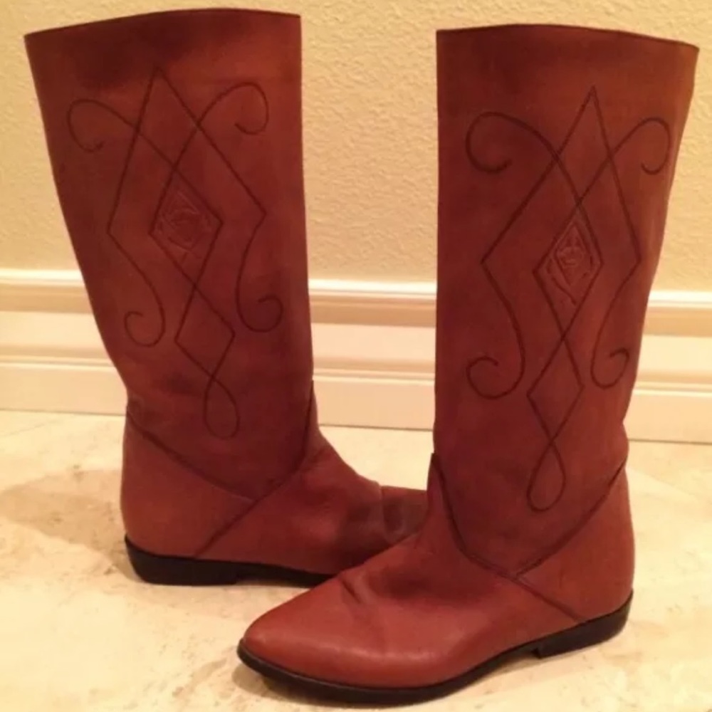 VIA MILANO Vtg 80’s Leather Embroidered Boots 7.5M